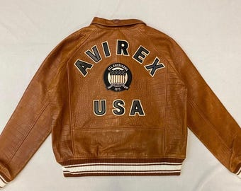 Avirex Brown crocodile Leather A1 BOMBER Jacket Mens All Black New ALL SIZES Unisex