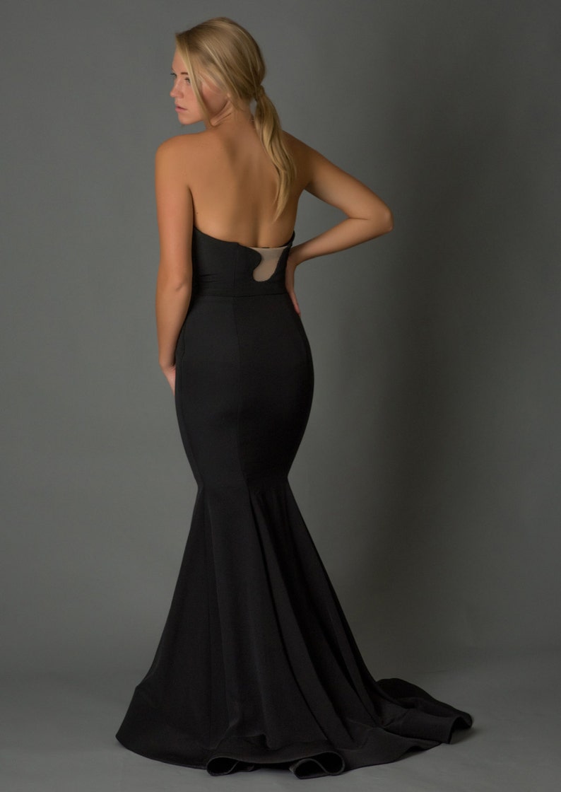 Couture Black Formal Gown, Mermaid Gown, Silk Crepe Contemporary Evening Gown, Unique image 3