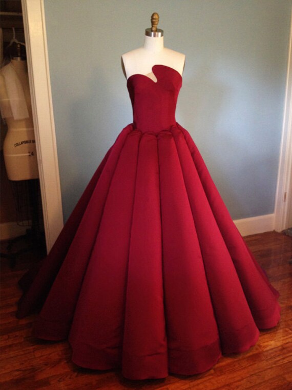 red silk ball gown