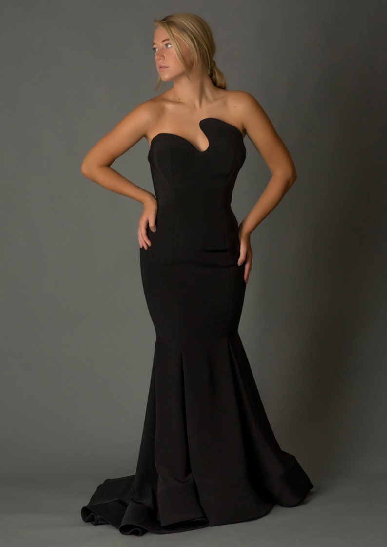 Couture Black Formal Gown, Mermaid Gown, Silk Crepe Contemporary Evening Gown, Unique image 2