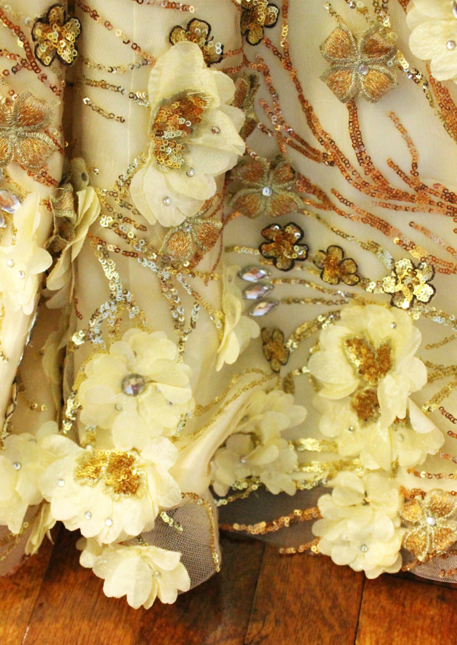 Couture Wedding Dress Silk Bridal Gown With Gold Floral Etsy