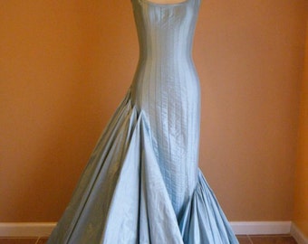 Formal Gown, Wedding Gown, Asymetrical, Silk, Mermaid Gown in Ice Blue. Custom Made, More Colors Available. Sizes 2-20