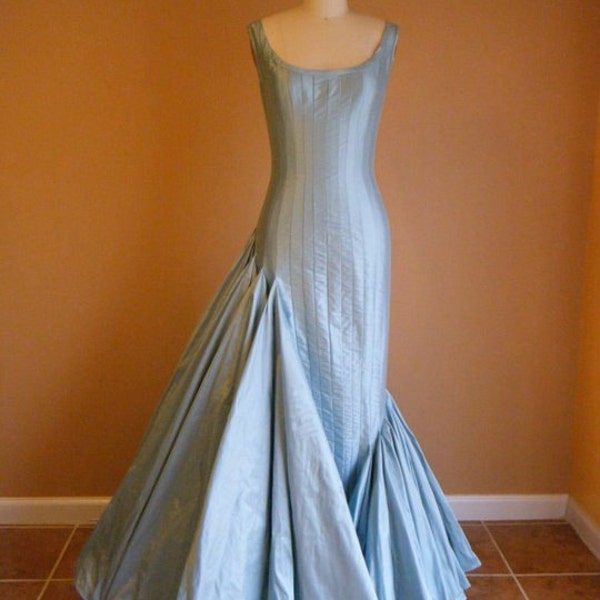 Formal Gown, Wedding Gown, Asymetrical, Silk, Mermaid Gown in Ice Blue. Custom Made, More Colors Available. Sizes 2-20