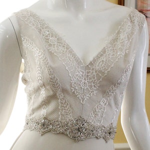 Vintage Inspired Wedding Dress Ivory Wedding Gown Low Back Lace Bodice Dress with Deep V Neckline image 4