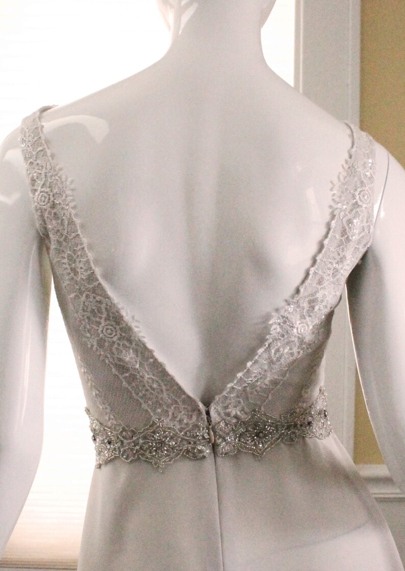 Vintage Inspired Wedding Dress Ivory Wedding Gown Low Back Lace Bodice Dress with Deep V Neckline image 5