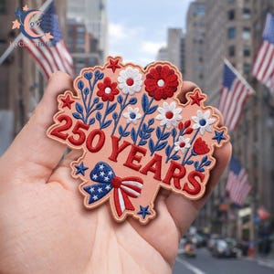 Floral USA 250th Anniversary Embroidered Patch, 1776–2026 Floral USA Flag Patch, Iron On or Sew On, America 250 Years Patch,Veteran Gift USA
