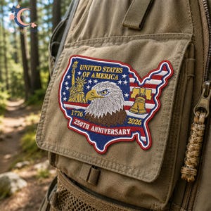 USA Map America 250 Embroidery Patch, 250th Anniversary United States Patch, Patriotic Eagle, Liberty Bell, 250th American Flag Eagle Patch