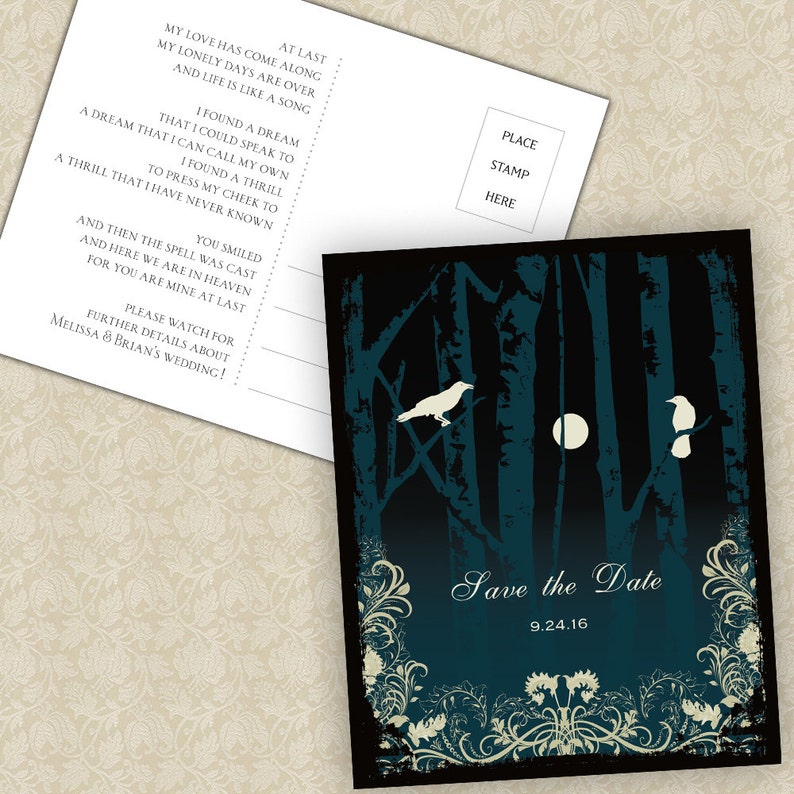 Halloween Wedding Save the Date Cards Elegant Gothic