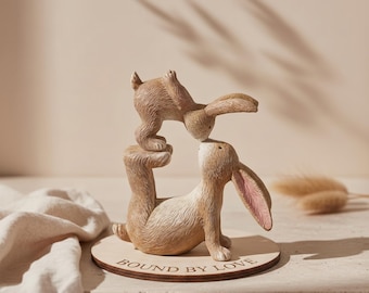 Kissing Rabbit Figurine Sculpted Resin Bunny Statue, Whimsical Woodland Nursery Decor, Romantic Animal Gift for Her or Rabbit Lovers Gift