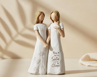 Chosen Sister Best Friend Figurine, Hand Painted Resin Soul Sister Statue, Sentimental Friendship Gift for Her, Small Home Decor Accent