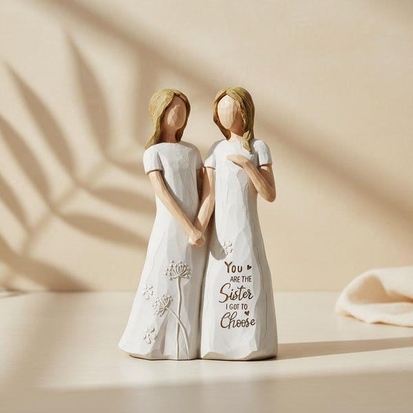 Chosen Sister Best Friend Figurine, Hand Painted Resin Soul Sister Statue, Sentimental Friendship Gift for Her, Small Home Decor Accent