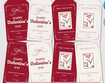 Etichette regalo modificabili per San Valentino: etichette per bomboniere in stile minimalista vintage, download immediato