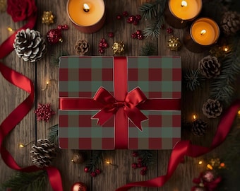 Ralph Lauren Inspired Plaid Wrapping Paper | Vintage Preppy Gift Wrap | Burgundy Green Check Holiday Paper | Timeless Style
