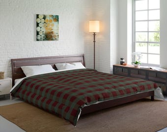 Green Red Buffalo Plaid Winter Comforter | Rustic Cabin Bedding