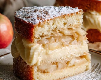 Receta de pastel de capas de manzana y crema pastelera: bizcocho suave de vainilla con manzanas y crema (descarga digital en PDF)