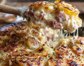 Receta de papas al horno con queso y salchichas: Cena rústica y reconfortante (Descarga digital)