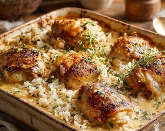 Creamy Baked Chicken & Rice Recipe: Easy One-Dish Family Dinner (Digital Download)