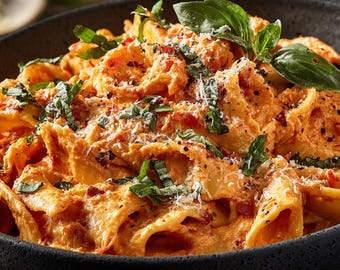 Receta de pasta cremosa con tomate y albahaca (PDF): Pasta italiana sencilla, ideal para una cena (descarga digital)