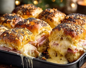 Receta de mini hamburguesas de jamón y queso de Breakfact (PDF): Aperitivo cremoso de queso para las fiestas (Descarga digital)