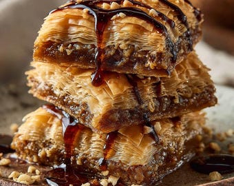 Receta de baklava de avellanas, membrillo y chocolate: postre festivo turco de baklava con miel y chocolate (descarga digital)