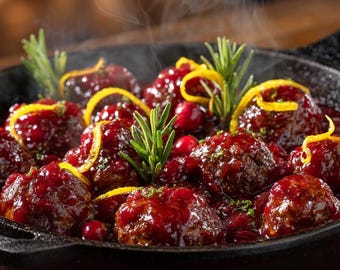 Albóndigas navideñas glaseadas con arándanos y naranja: Receta para una cena navideña reconfortante - Comida fácil para las fiestas (Descarga digital)
