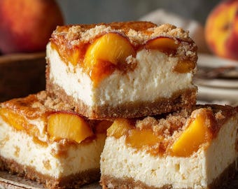 Receta de barritas de tarta de queso con melocotón: Guía para la base de crumble de avena especiada (Descarga digital en PDF)