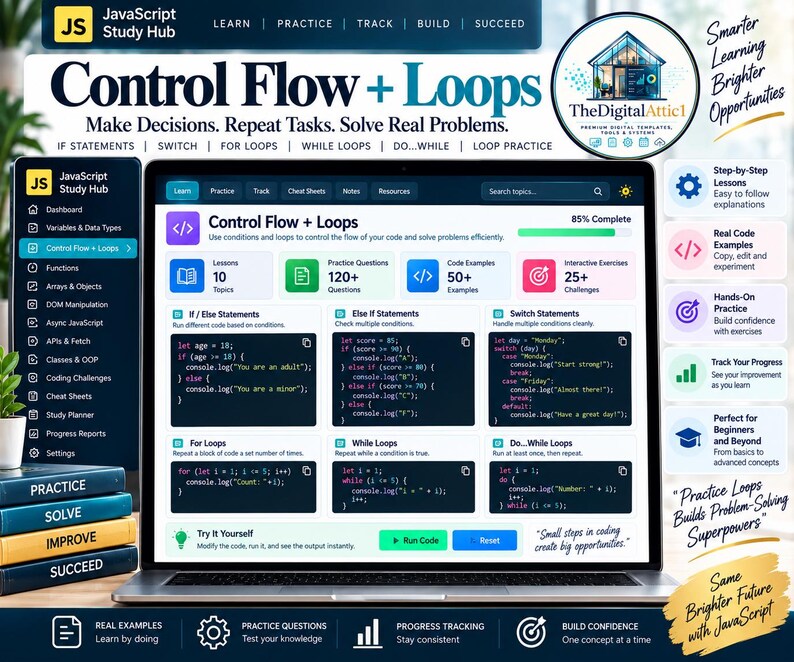 JavaScript Cheat Sheet Bundle + Interactive Coding Practice Tracker immagine 4