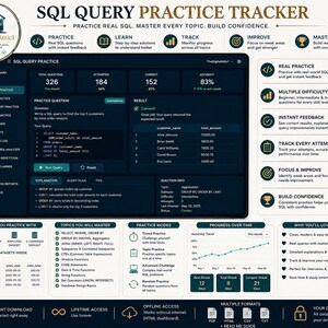 Pacchetto di fogli riassuntivi SQL + strumento di monitoraggio della pratica delle query / Guida allo studio SQL immagine 4