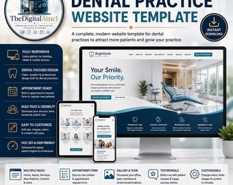 Dental Practice Website Template | Responsive HTML Dental Website | Dentist Website Design | Customizable Dental Office Template
