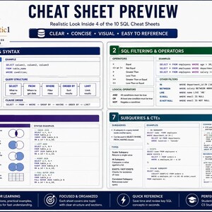 SQL Cheat Sheet Bundle | SQL Study Guide | Database Queries JOINs CTEs | Data Analyst Computer Science Student Notes image 4