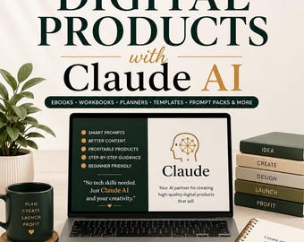 Create Digital Products With Claude AI Ebook Beginner Guide Prompt Library Workbook Digital Download