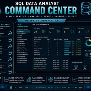 SQLデータアナリストコマンドセンター | SQL学習プランナー、クエリ練習、ポートフォリオプロジェクト＆面接トラッカー | インタラクティブHTMLダッシュボード 画像 4