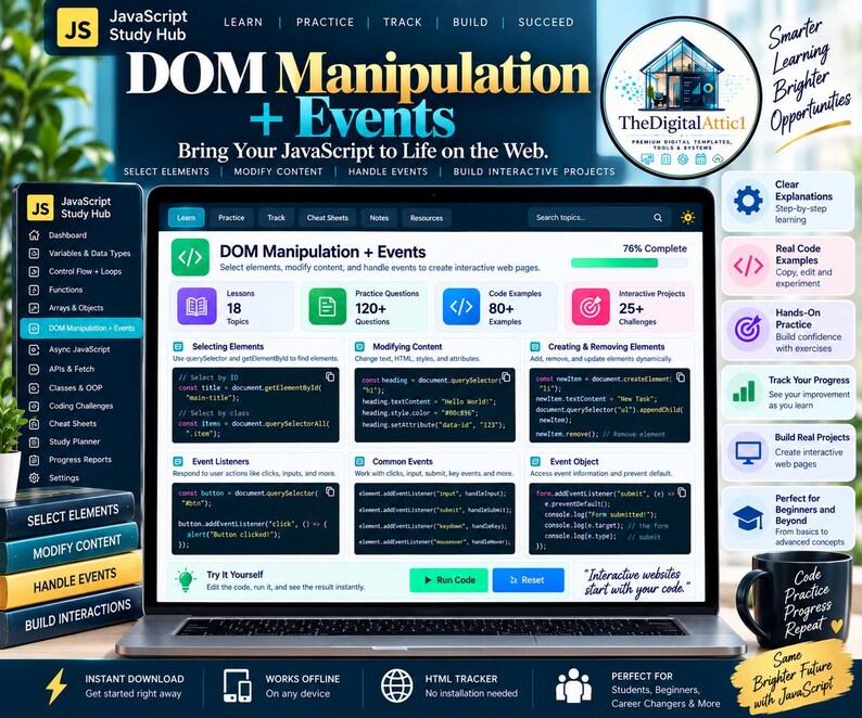 JavaScript Cheat Sheet Bundle + Interactive Coding Practice Tracker immagine 7