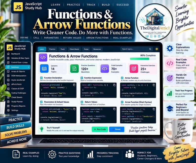 JavaScript Cheat Sheet Bundle + Interactive Coding Practice Tracker immagine 5