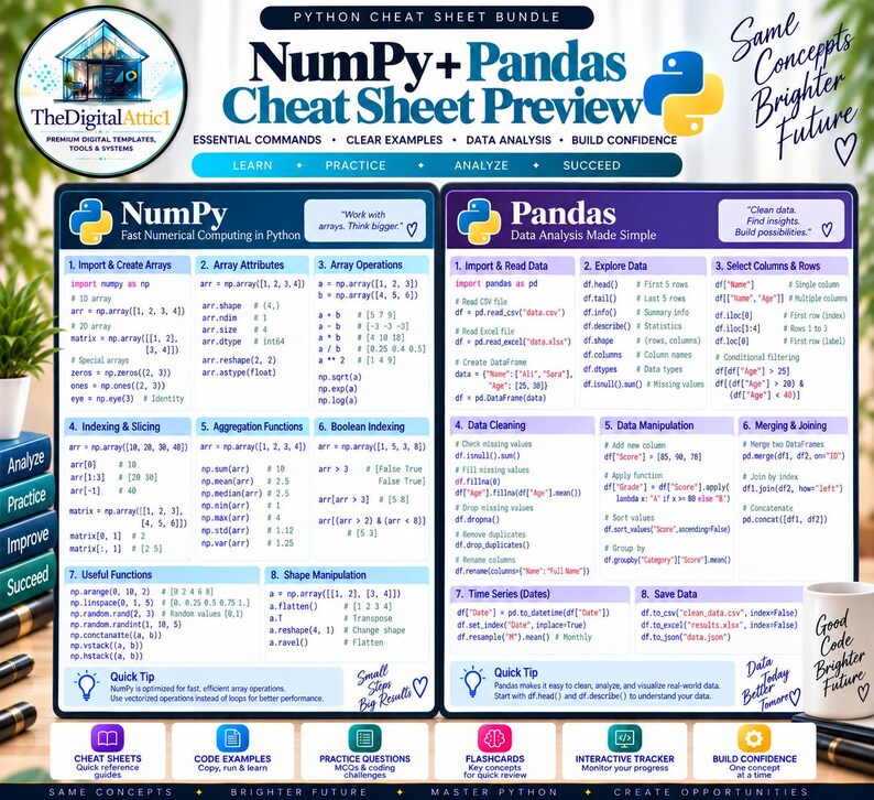 Python Cheat Sheet Bundle + Interactive Coding Practice Tracker imagem 18