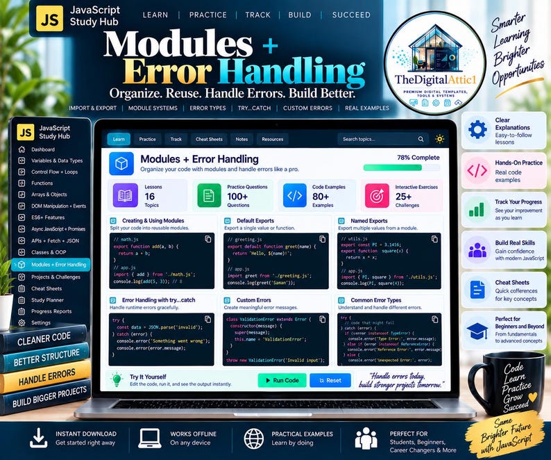 JavaScript Cheat Sheet Bundle + Interactive Coding Practice Tracker immagine 12