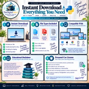 Python Cheat Sheet Bundle + Interactive Coding Practice Tracker imagem 20