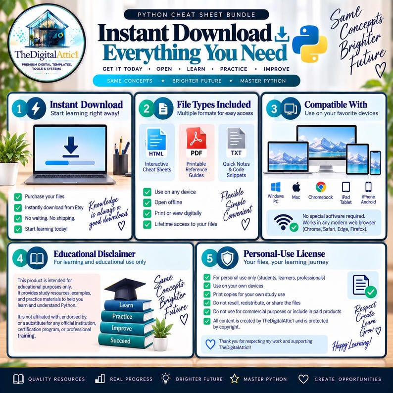 Python Cheat Sheet Bundle + Interactive Coding Practice Tracker imagem 20