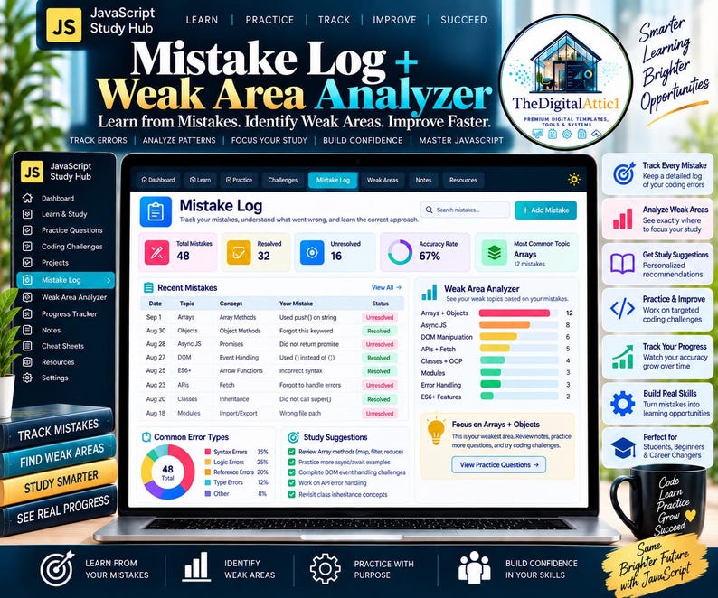 JavaScript Cheat Sheet Bundle + Interactive Coding Practice Tracker immagine 14