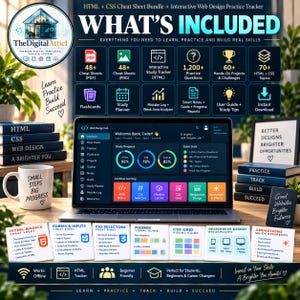 HTML + CSS Cheat Sheet Bundle + Interactive Web Design Practice Tracker image 2