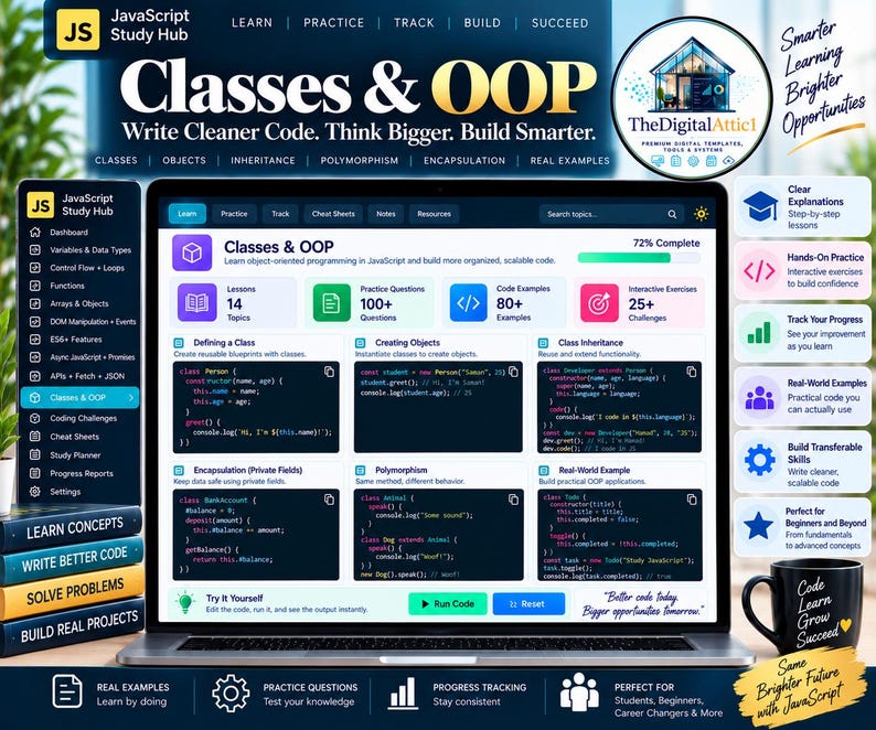 JavaScript Cheat Sheet Bundle + Interactive Coding Practice Tracker immagine 11