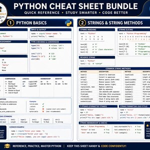 Python Cheat Sheet Bundle | Python Programming Study Guide | Coding Syntax Reference | Computer Science Student Notes afbeelding 5