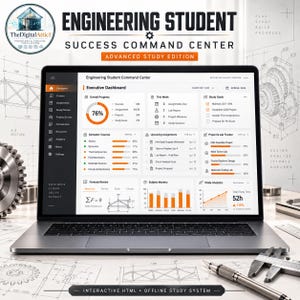 Op de afbeelding: Een laptop met een Engineering Student Success Command Center dashboard met een overzicht, semestercursussen, projecttrackers en studieanalyses. Het scherm toont de tekst Engineering Student Success Command Center.