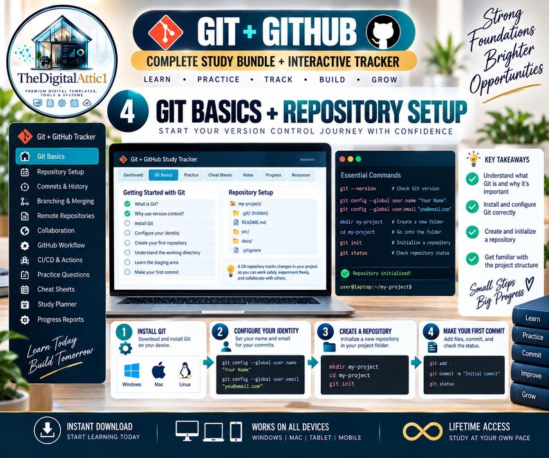 Git + GitHub Cheat Sheets + Interactive Version Control Tracker image 4