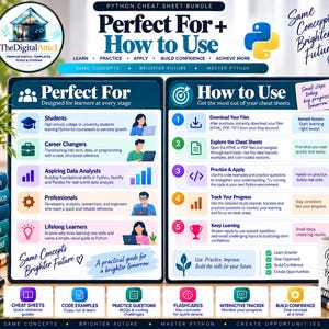 Python Cheat Sheet Bundle + Interactive Coding Practice Tracker imagem 19
