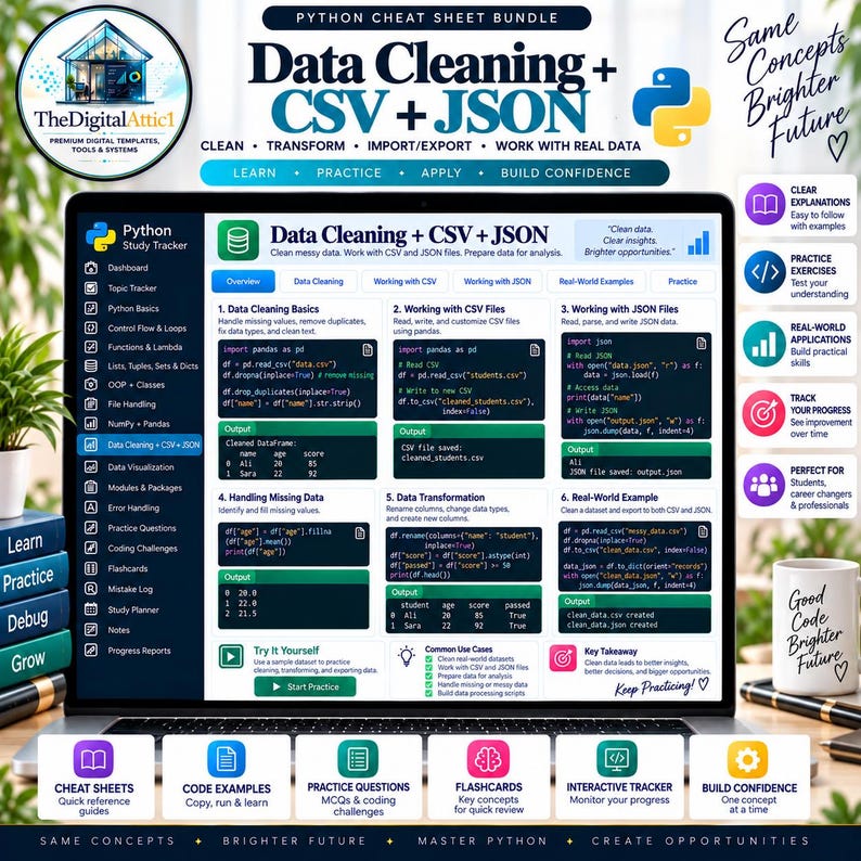 Python Cheat Sheet Bundle + Interactive Coding Practice Tracker imagem 11