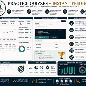 Pacchetto di fogli riassuntivi SQL + strumento di monitoraggio della pratica delle query / Guida allo studio SQL immagine 7