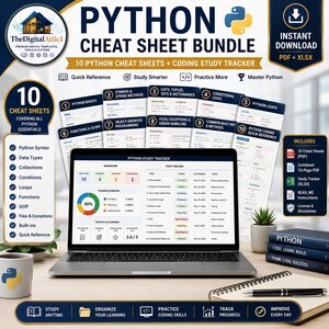 Python Cheat Sheet Bundle | Python Programming Study Guide | Coding Syntax Reference | Computer Science Student Notes