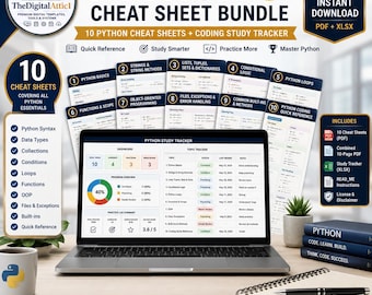 Python Cheat Sheet Bundle | Python Programming Study Guide | Coding Syntax Reference | Computer Science Student Notes