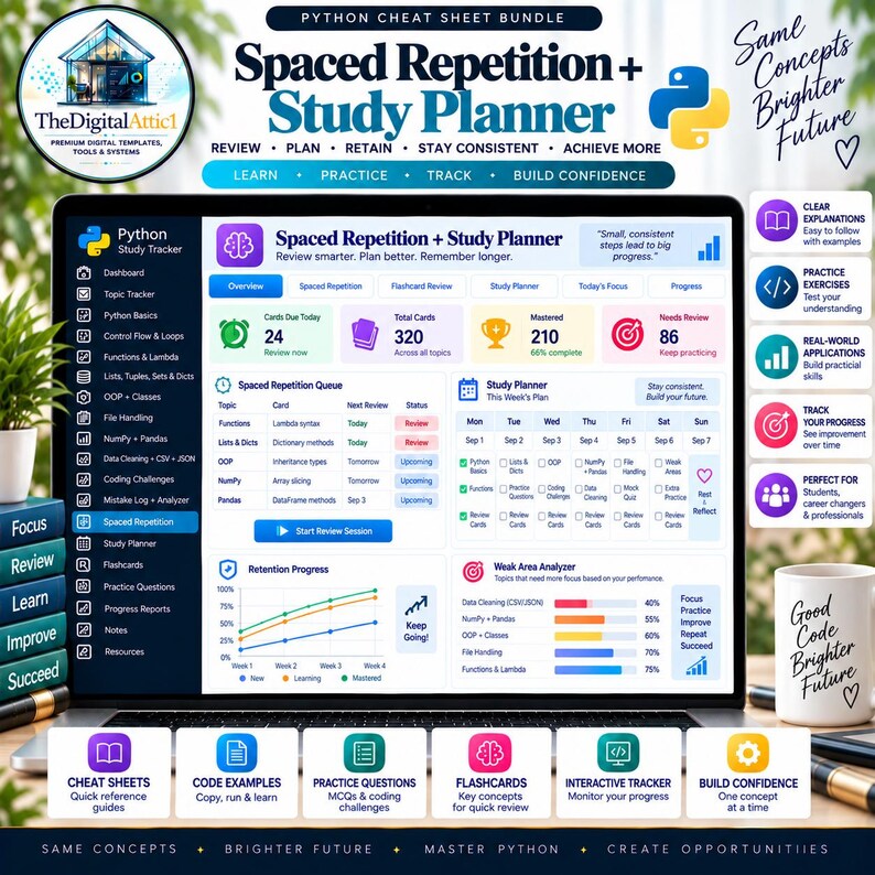 Python Cheat Sheet Bundle + Interactive Coding Practice Tracker imagem 14